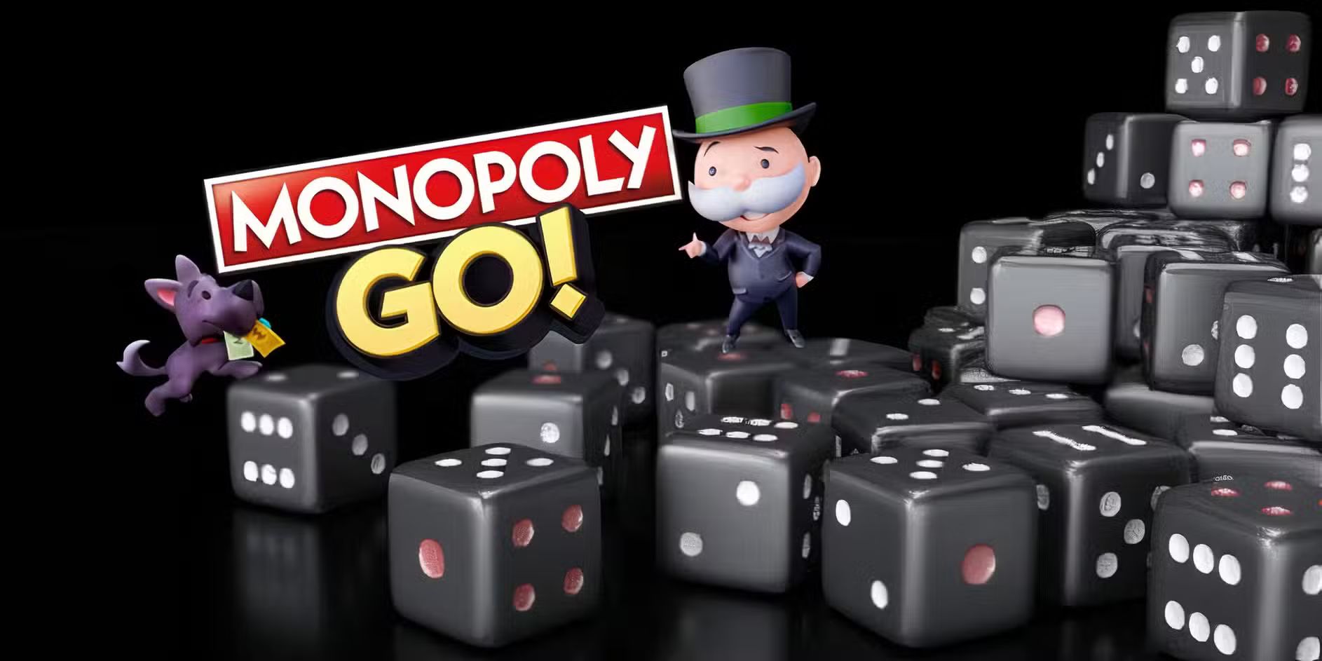 Monopoly Go banner promising free dice rolls and unlimited play